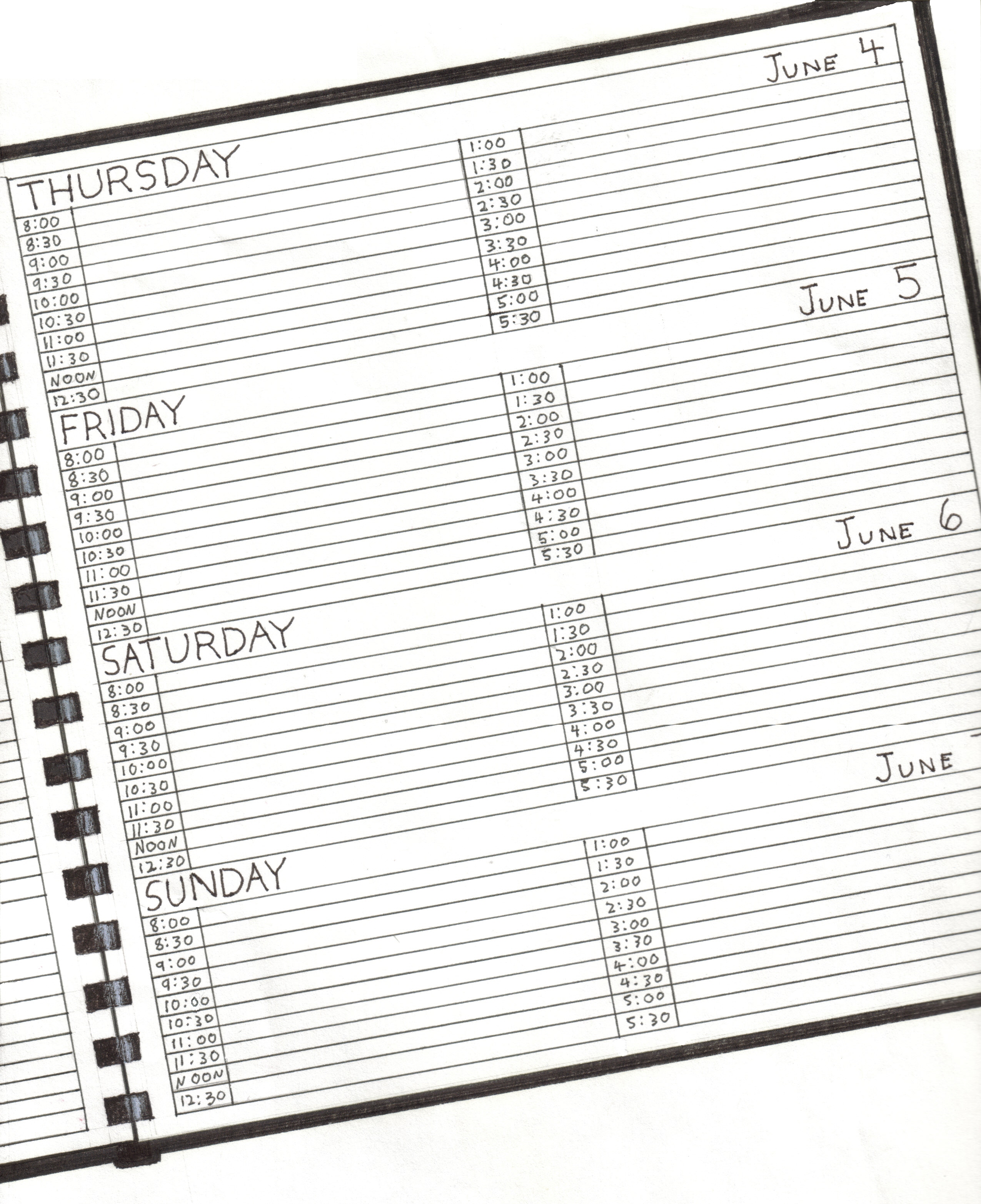 Blank day planner